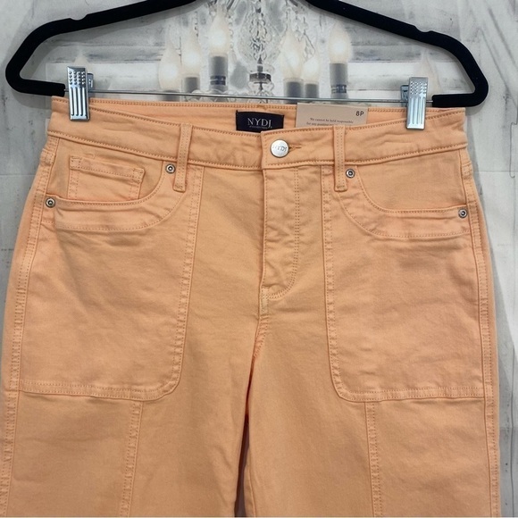 NYDJ Size 8P 8 Petite Melon Orange Crop Capri Denim Jeans Mid Rise 17.5" Inseam - Picture 2 of 11